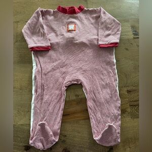 Vintage Clement cat Miaou Red White Striped Kids Footie one piece size 18 months